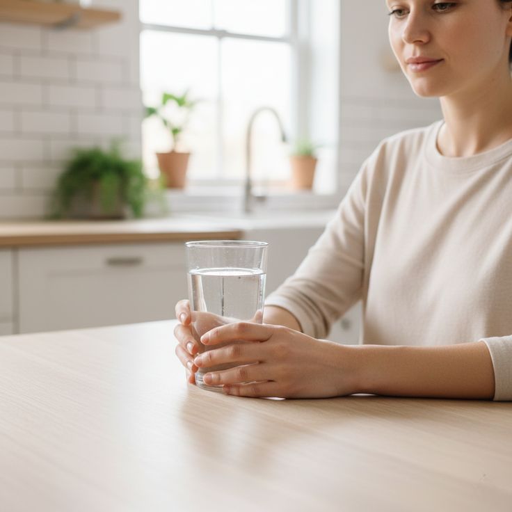 Person reviewing a daily planner beside a water bottle during a morning routine